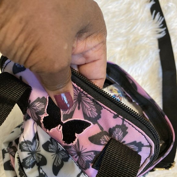 🎉Mini Purse Pink Butterfly Nylon Adjust Strap Crossbody Bag - Picture 6 of 10